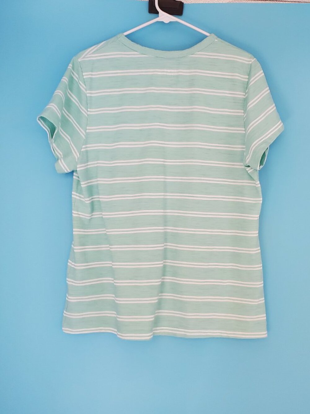Time And Tru Tee Size XL (16-18) Teal & White Striped Short Sleeve - Picture 3 of 6